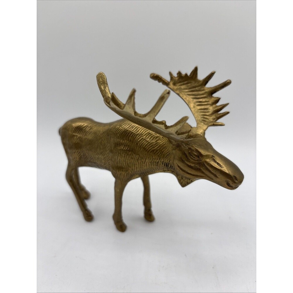 Brass Moose Figurine Statue 5" Tall